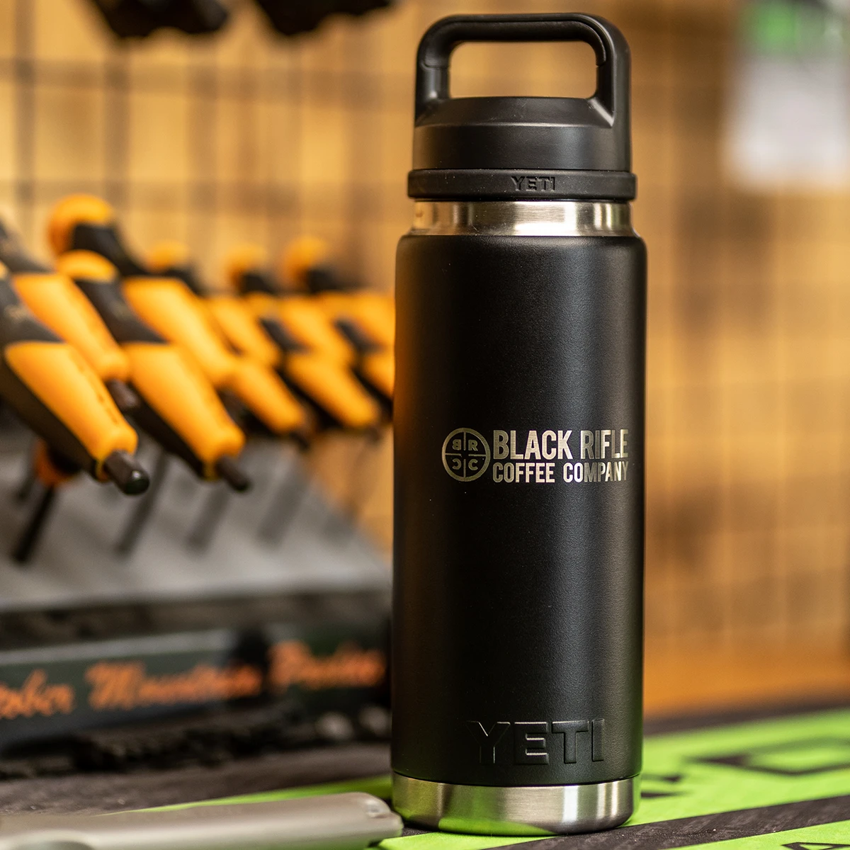 BRCCXYETIOpticRamblerBottlewithChugCapblack_lifestyle.png Black Rifle Coffee Company BRCC X YETI Optic Rambler Bottle with Chug Cap -Black Rìle Coffee Shop BRCCXYETIOpticRamblerBottlewithChugCapblack lifestyle
