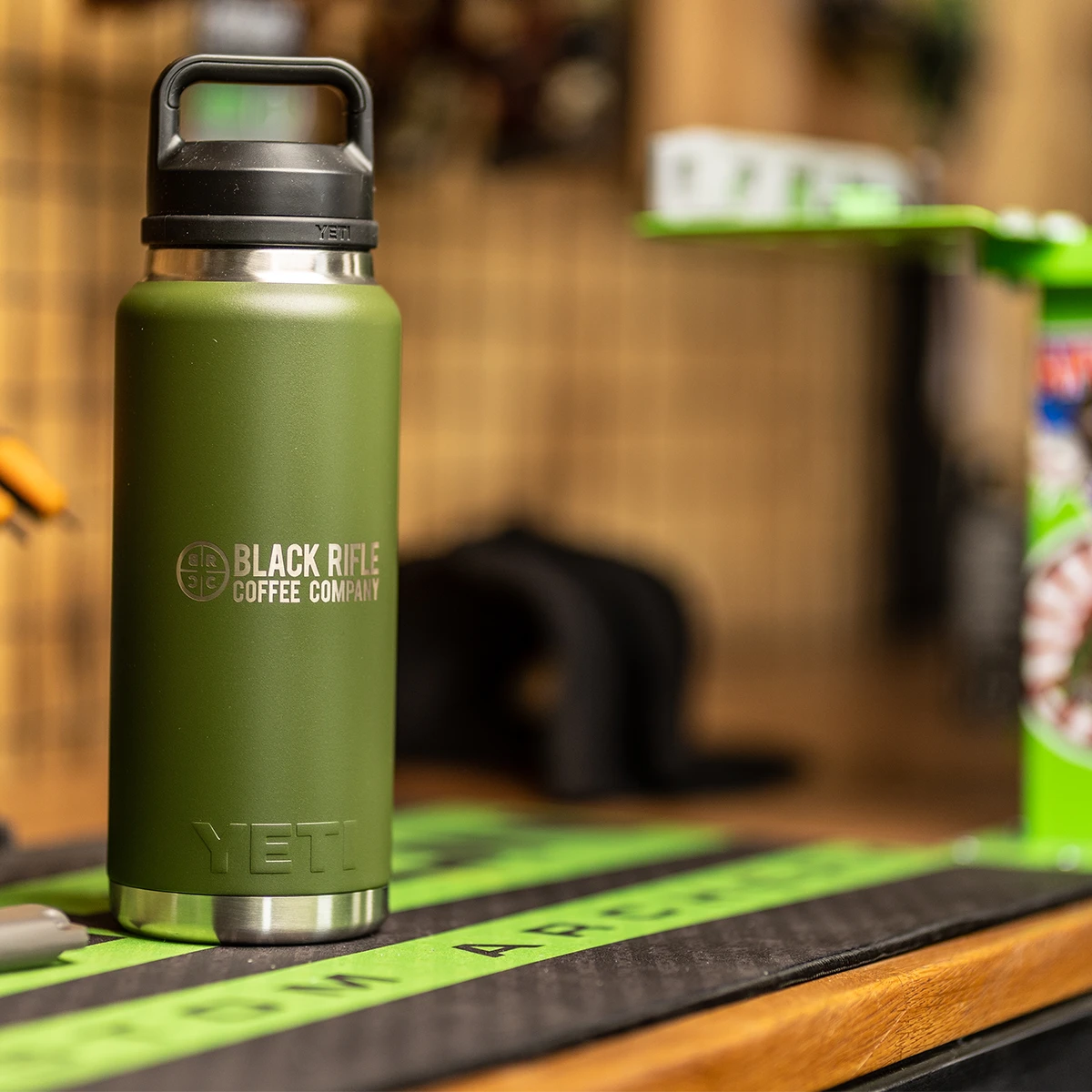 BRCCXYETIOpticRamblerBottlewithChugCapgreen_lifestyle.png Black Rifle Coffee Company BRCC X YETI Optic Rambler Bottle with Chug Cap -Black Rìle Coffee Shop BRCCXYETIOpticRamblerBottlewithChugCapgreen lifestyle