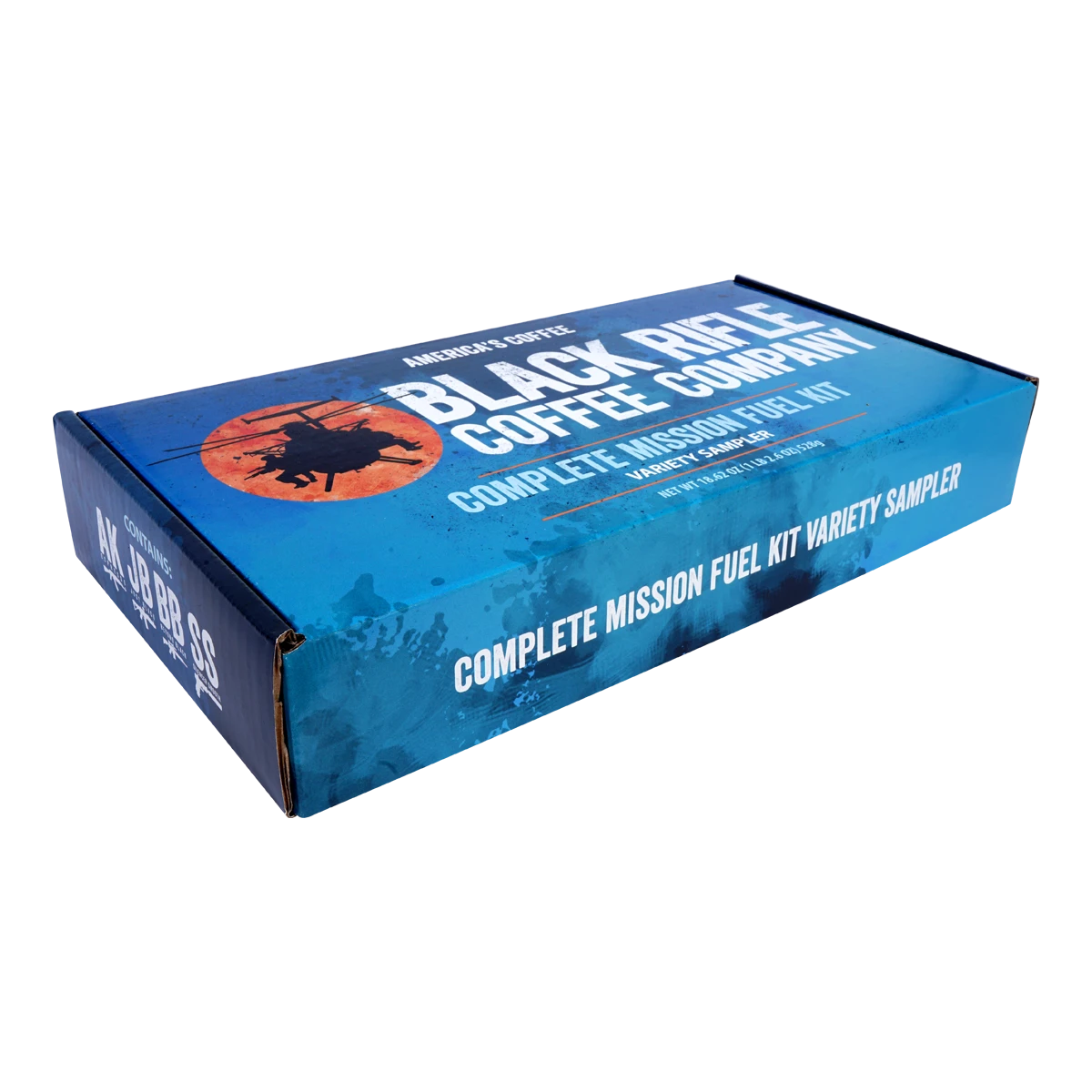 Black Rifle Coffee Company Complete Mission Fuel Kit Variety Sampler -Black Rìle Coffee Shop COMPLETE MISSION FUEL KIT VARIETY SAMPLER FRONT ANGLE BOX CLOSED 1200