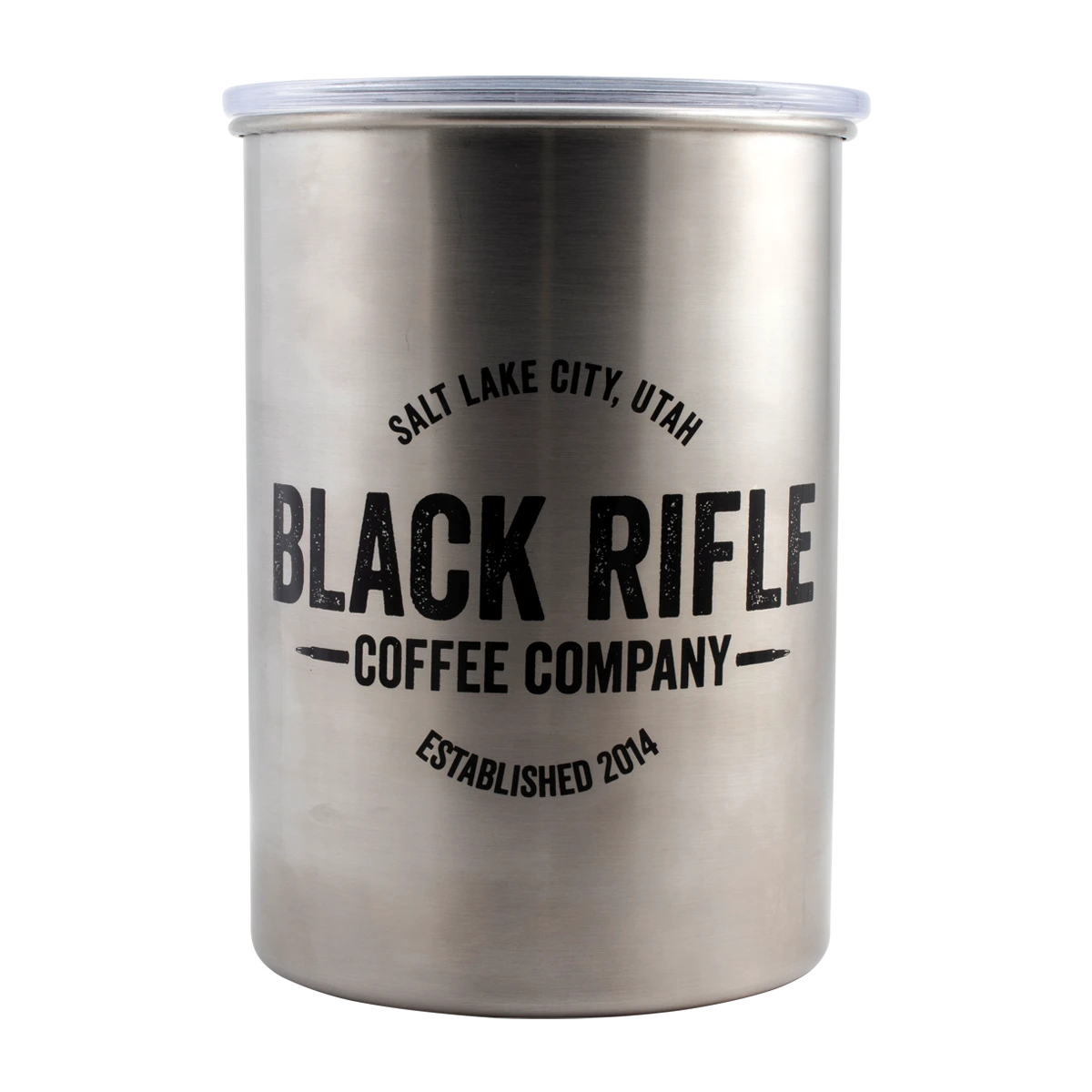 STAINLESS_STEEL_AIRTIGHT_CONTAINER_FRONT_1200.png Black Rifle Coffee Company Stainless-Steel Airtight Container -Black Rìle Coffee Shop STAINLESS STEEL AIRTIGHT CONTAINER FRONT 1200